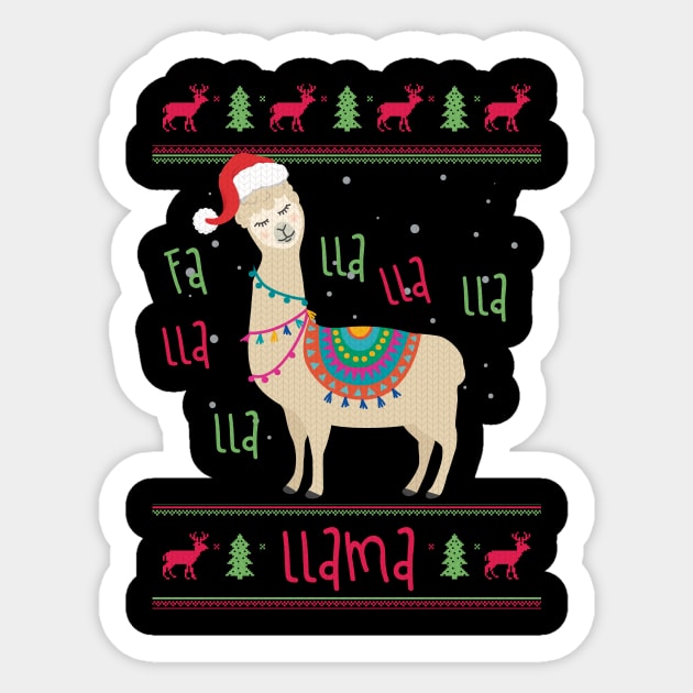 Funny Llama Christmas Ugly Sweater Santa Hat Gift T-Shirt Sticker by geekandgamerstore